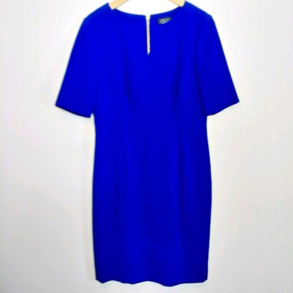 TAHARI Career Dress Blue Short Sleeved